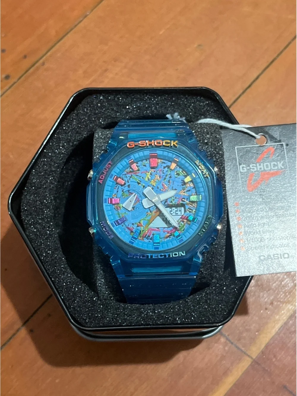 Casio G-Shock Blue Analog-Digital Watch with Multicolor Dial